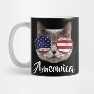 Ameowica America USA Cat Sunglasses Flag navy Mug